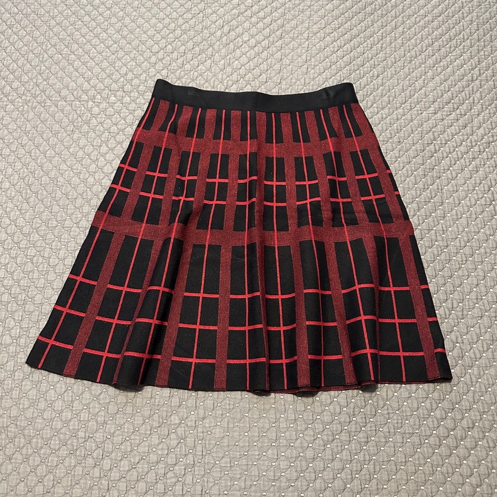 Plaid Knit Red and Black Checkered A-Line Skirt